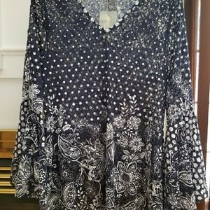 Dor Dor Couture Tops - Sheer Navy & White Boho Blouse Dor Dor Couture Tops - Sheer Navy & White Boho Blouse